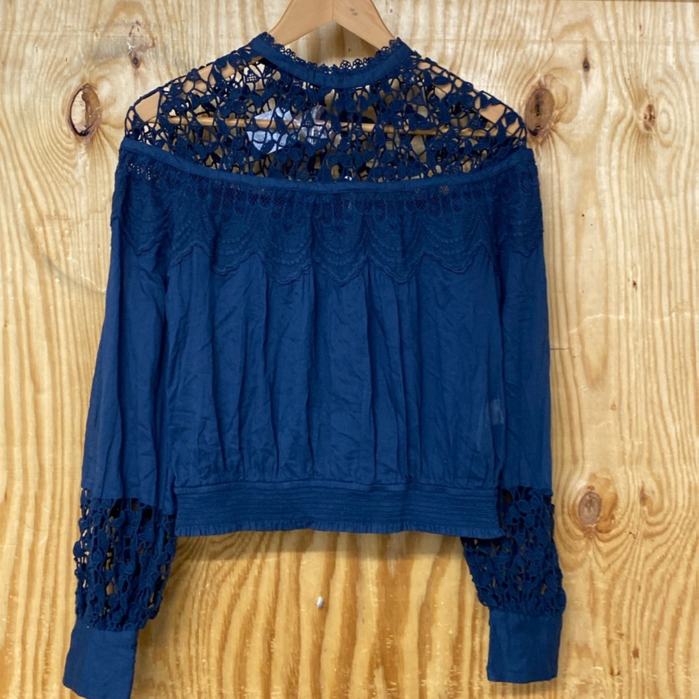 Free People Deep Blue Lace Blouse
